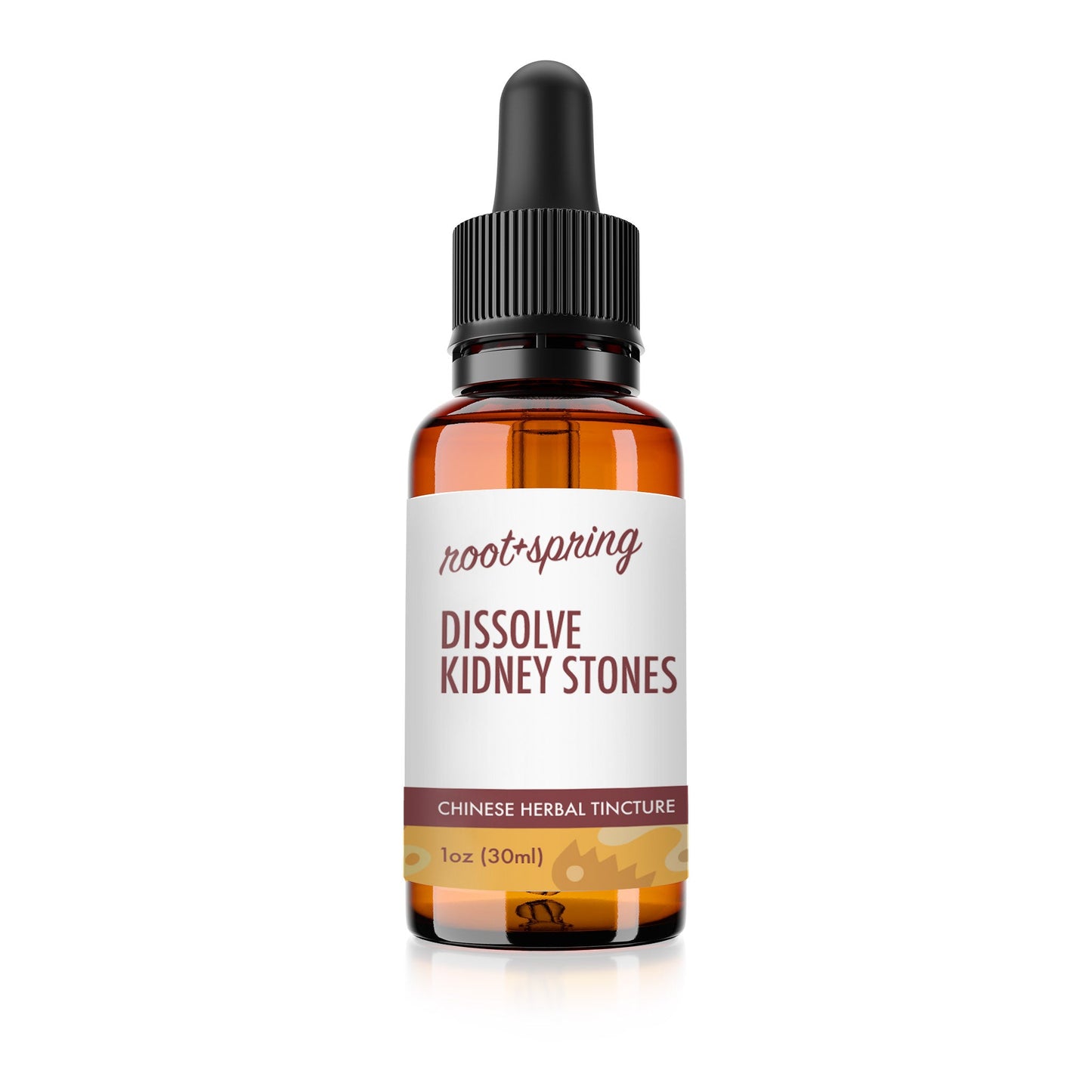 Bottle of Dissolve Kidney Stones Herbal Tincture by root + spring.
