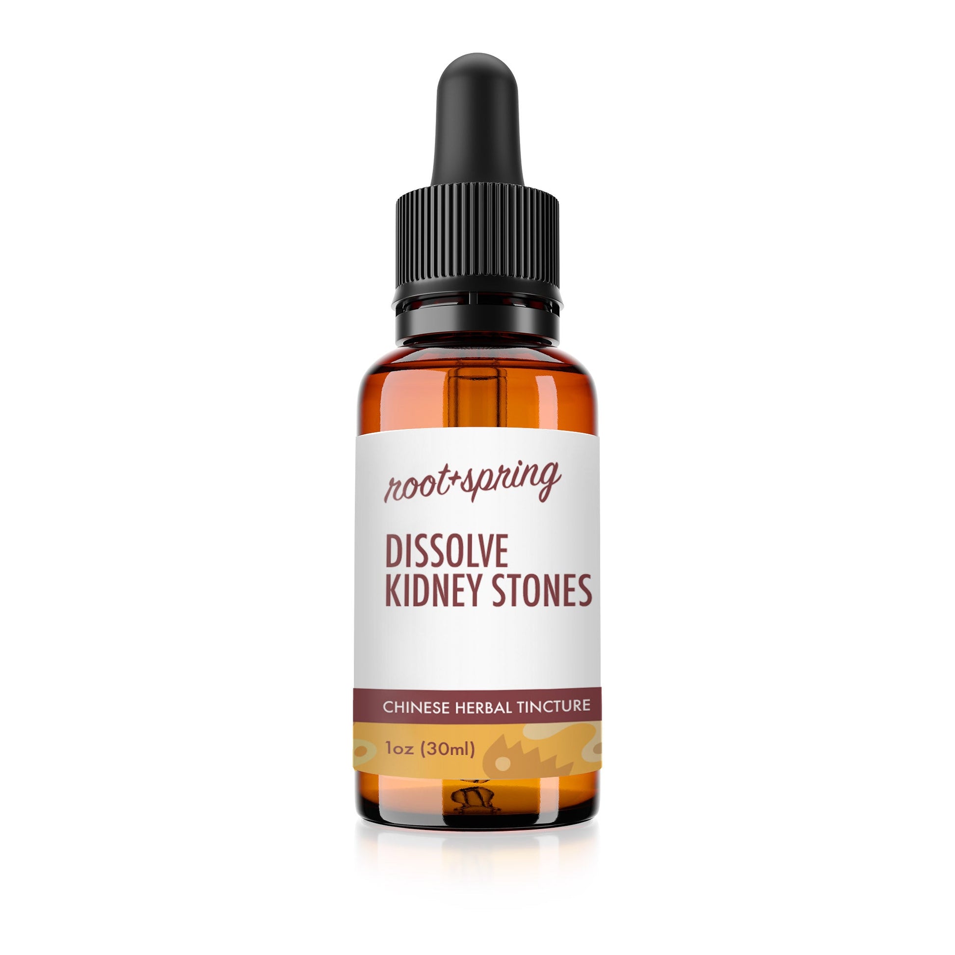 Bottle of Dissolve Kidney Stones Herbal Tincture by root + spring.