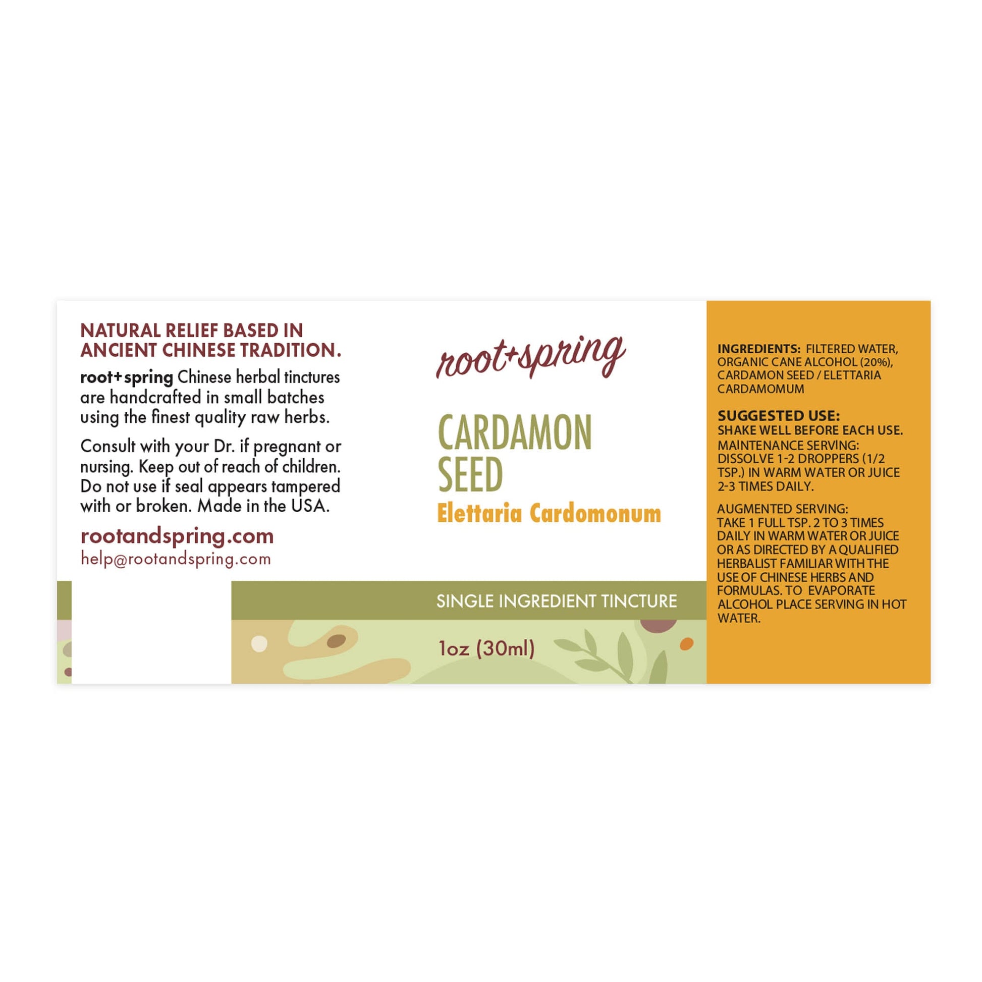Label of Cardamom Seed (Elettaria Cardomomum) - Herbal Tincture by root + spring