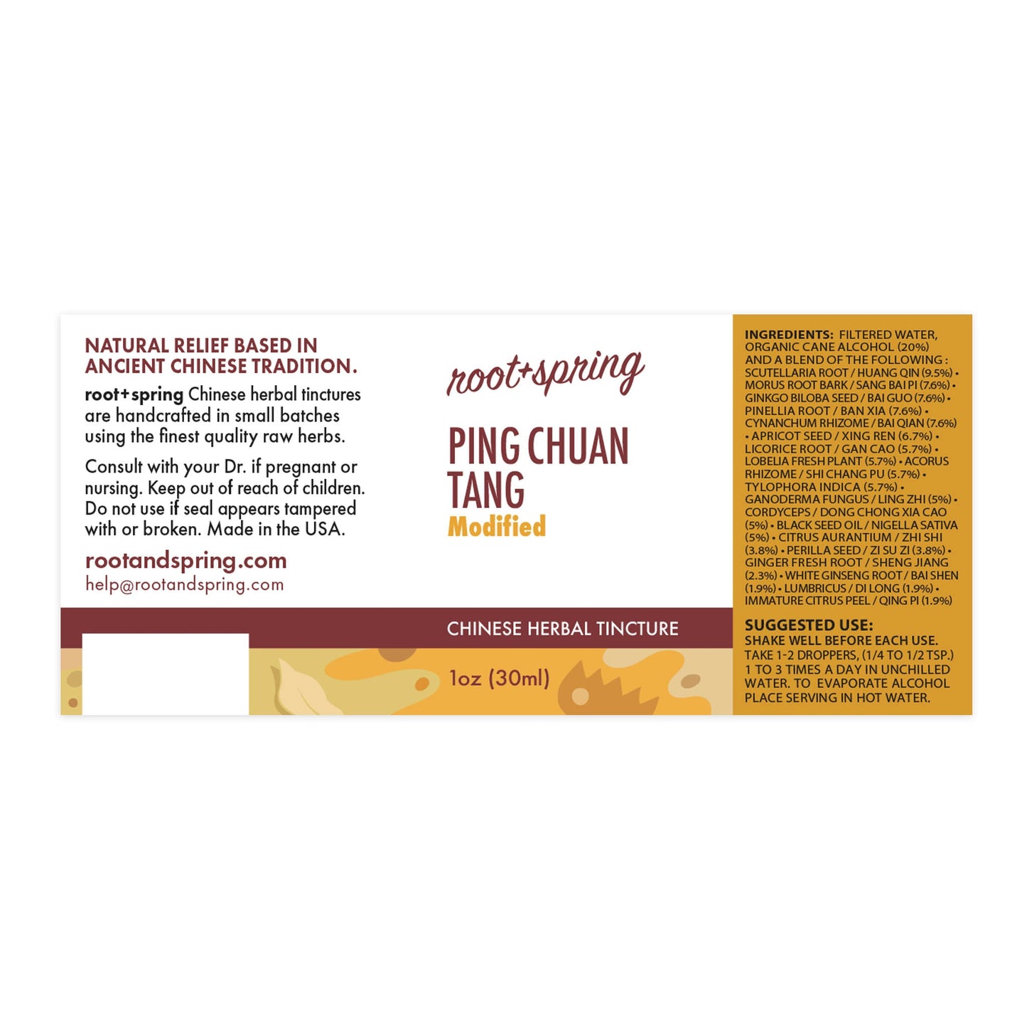 Label for Ping Chuan Tang (modified) - Herbal Tincture by root + spring