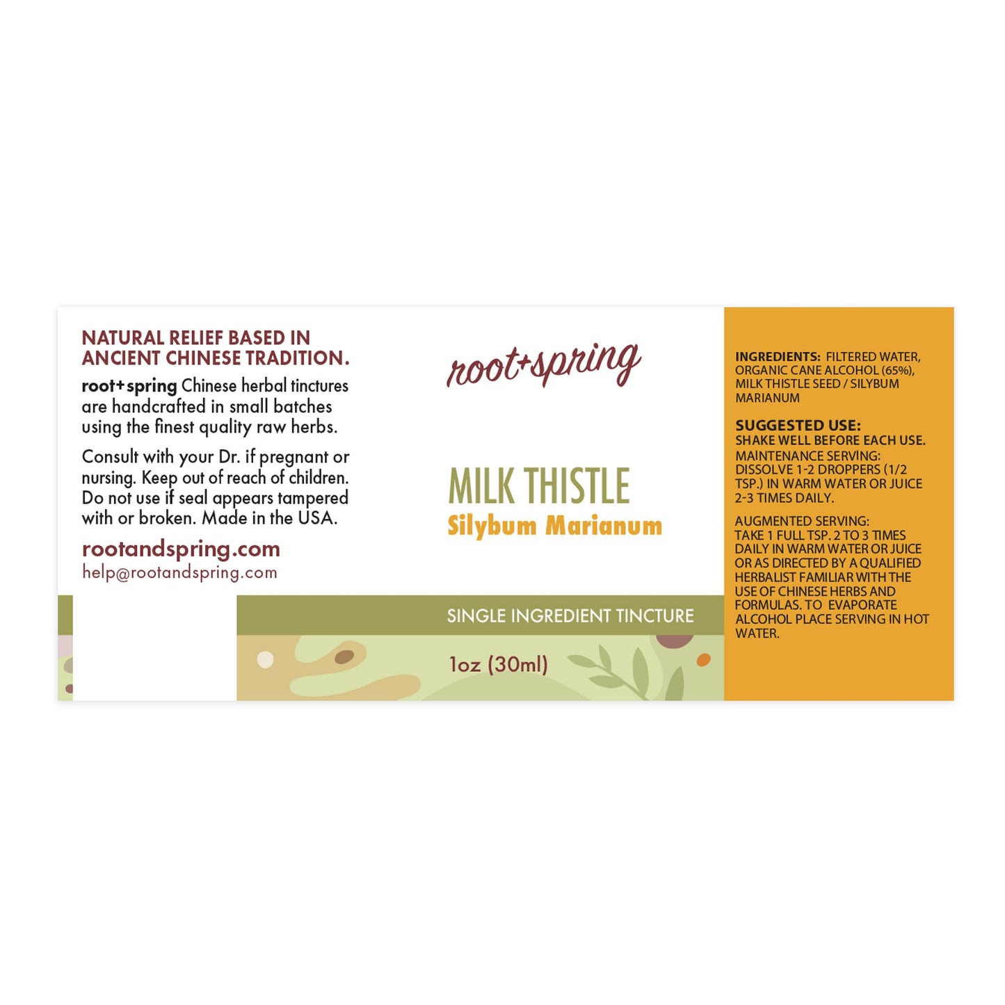 Label for Milk Thistle (Silybum Marianum)- Herbal Tincture by root + spring