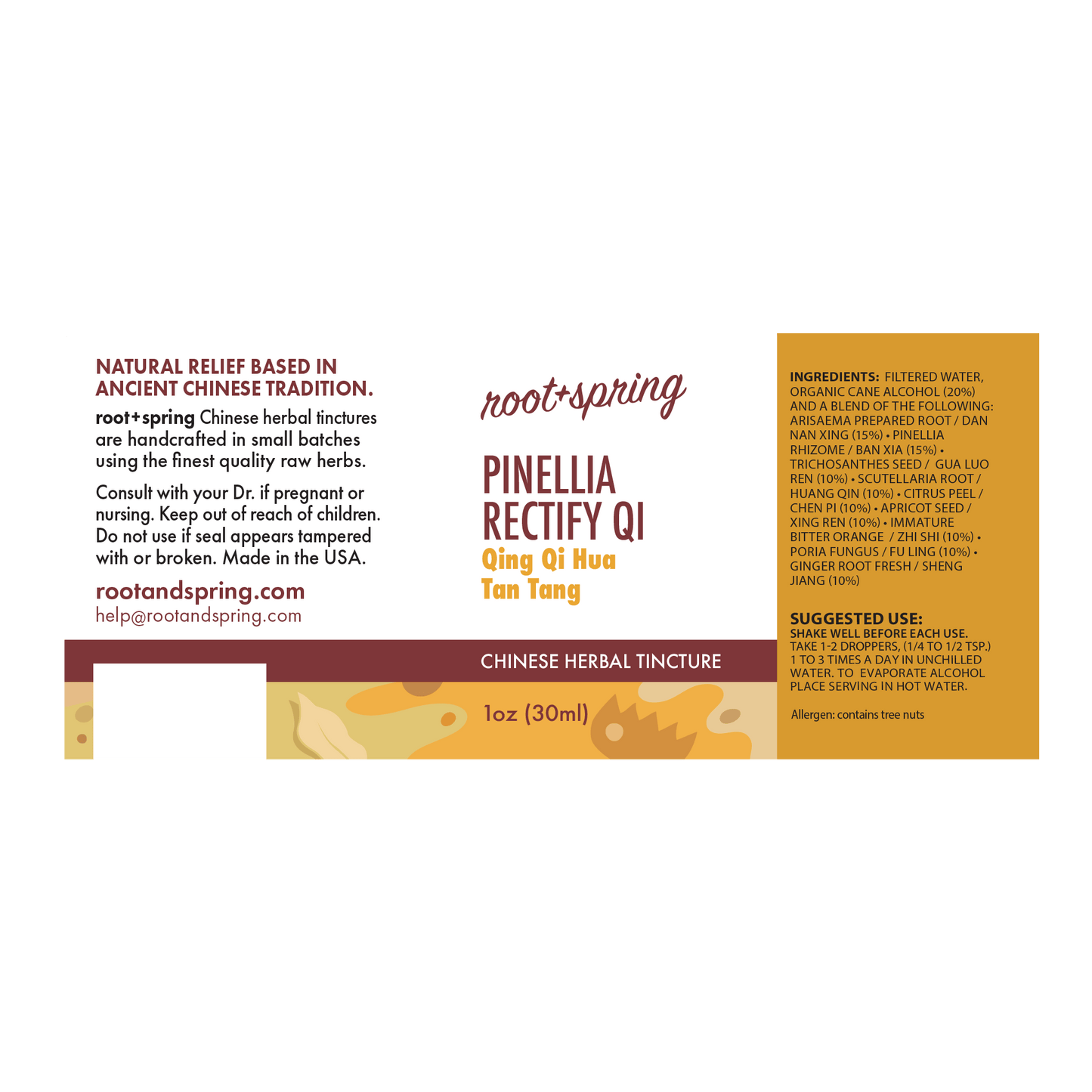Label for Pinellia Rectify Qi (Qing Qi Hua Tan Tang) - Herbal Tincture by root + spring